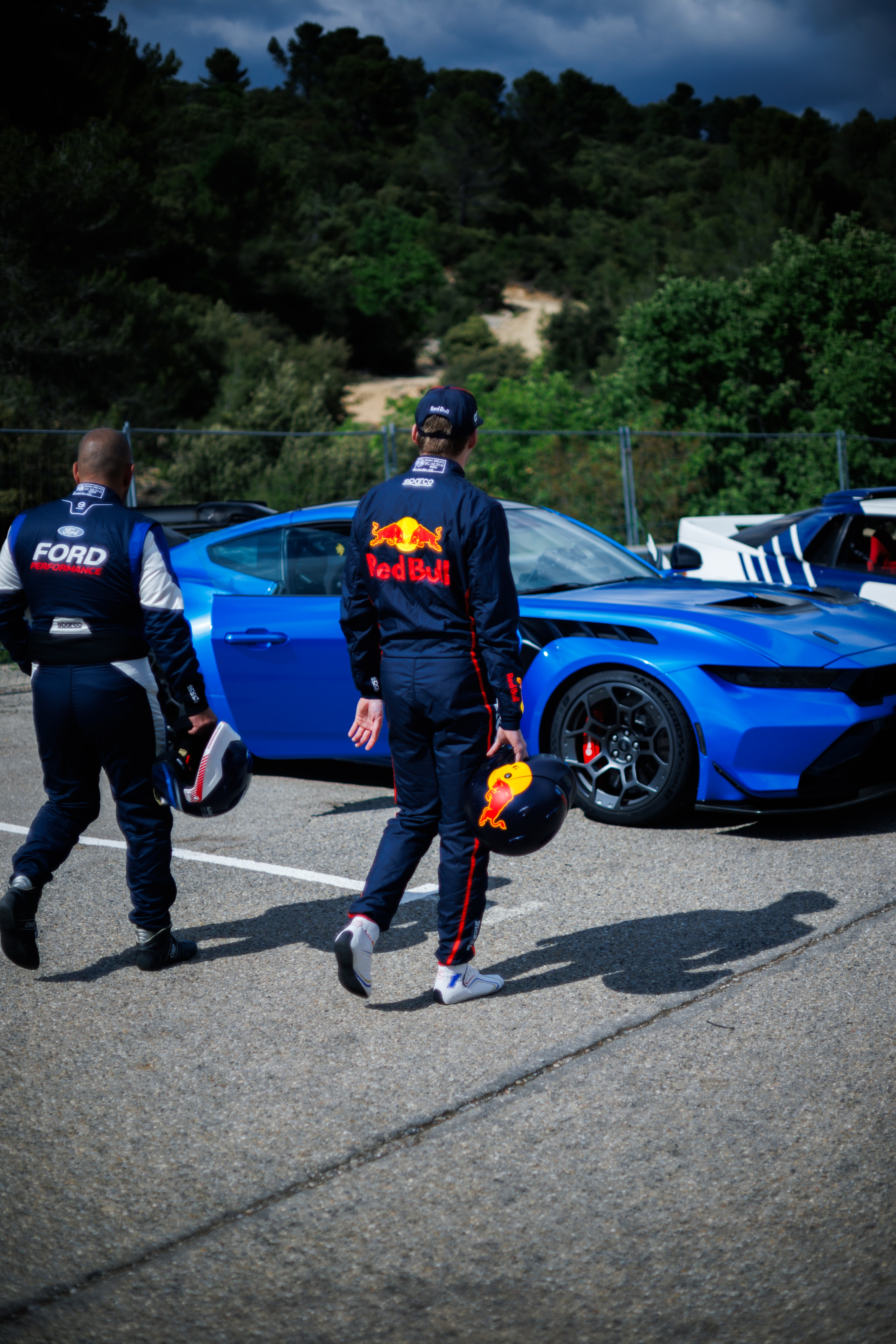 Max Verstappen and Chris Harris are pictured during the Max Verstappen & Ford at Circuit du Sambuc on May 15, 2025 in Aix-en-Provance, France. (Photograph by Vladimir Rys)